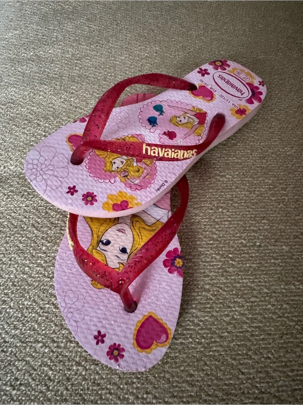 Havaianas Kids Pink Princess Flip Flops with Red Glitter Straps